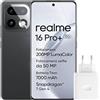 realme 16 Pro+ 5G Smartphone, 8GB+256GB, Display Curvo AMOLED 144Hz 6,8, Batteria 7000mAh, Fotocamera 200MP OIS, IP69K, Ricarica Rapida 80W, Doppia SIM, Next AI, Grigio (Con Adattatore)
