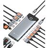 NOVOO Docking station con 3 display 15 in 1, docking station USB-C, pulsante per accensione/spegnimento, HDMI 4K@60Hz, USB-C/A 10Gbps, VGA, 100 PD, SD/TF Multiport Dock per MacBook Pro Air iPad Lenovo