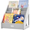 FUNLIO Libreria Montessori per Bambini 1-5 Anni, Libreria Frontale con Maniglia e Dispositivo Anti-Inclinazione, Pino Premium, per Asilo Nido/Aula, Certificato CE/CPC - Grigio