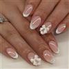 Floruvia 24 pezzi unghie finte bianche in pizzo francese, unghie finte corte a mandorla con fiocco e disegni di perle, unghie artificiali rosa, grazioso set di unghie acriliche