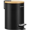 SONGMICS Cestino Piccolo, Pattumiera con Coperchio in Bambù, Pedale in Metallo, Secchio Interno Rimovibile, Chiusura Morbida, Bagno, 3 L, Nero Inchiostro LTB113BZ01
