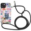 Yirlbey Cover per iPhone 13 6,1'' con Cordino, Aesthetic Collage Motivo Disegno Nero Silicone Case Corda con Regolabile Laccio Antiurto Antigraffio Bumper Protezione della Fotocamera Custodia, Fiocco