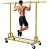 HOKEEPER Appendiabiti da Terra Resistente 238kg, Barra Estensibile con Ruote Bloccabili e Ripiano, Salvaspazio per Camera da Letto, Appartamento, Lavanderia, Oro