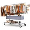 HOKEEPER Appendiabiti da Terra Resistente a Doppia Barra con Ruote, 283kg, con Cesta in Tessuto e Ripiano, Estensibile - Ideale per Camera da Letto, Boutique