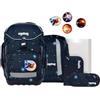 ergobag pack set Zaino scolastico ergonomico e flessibile, 6 pezzi, per la prima elementare AtmosBear - Blu scuro
