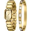 TIME100 Set Orologio Donna con Bracciale Rigido, Cassa Geometrica con Cristalli, Cinturino Metallo a Maglie Sfaccettate, Movimento al Quarzo Preciso, Confezione Regalo