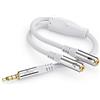 Sonero® adattatore per cuffie, cavo adattatore a Y, 1 spina da 3,5 mm a 2 prese da 3,5 mm, connessione cuffie e microfono a jack, bianco, 0,25 m