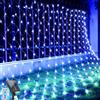 GHONLZIN LED Solare Catene Luminose, 1.5x1.5M Decorazione di rete Luci di Natale, 96 LEDs 8 Modalità Impermeabile Tende Decorazione di rete Luci per GiardinoTerrazza Natale Feste (1.5 * 1.5M, Blu)