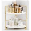FSyueyun Organizzatore angolare a 2 ripiani per bagno, installazione senza attrezzi, piccolo vassoio in plastica, vassoio per trucco, prodotti per la cura della pelle e profumi (oro)
