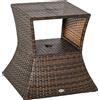 Outsunny Tavolino da Esterno in Rattan con Foro per Ombrellone, Marrone, 54x54x55cm