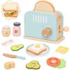 JugueteLand Set di tostapane in legno per bambini, set da gioco per la colazione con pane, burro, coltello, uova e accessori alimentari, giocattolo da cucina Montessori per bambini dai 3 anni in su