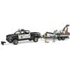 bruder 02507 - pick-up della polizia RAM 2500, modulo luci e suoni, rimorchio con barca, 2 figure, veicolo di emergenza, servizio di soccorso