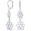 Bling Jewelry Orecchini Pendenti Con Stampa Zampa Di Animale Per Amanti Degli Animali Cane Gatto In Argento Sterling .925 Con Zirconi Cubici Rosa CZ Per Donne