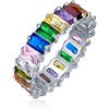 Bling Jewelry Stile Art Deco AAA CZ Taglio Smeraldo LGBTQ Arcobaleno Colorato Multicolore Zirconia Cubica Eternity Baguette Anello di Anniversario Matrimonio per Donne Oro Rosa .925 Argento Sterling 4MM