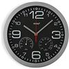 VERSA Pamuk Orologio da parete silenzioso per la cucina, per cucina o soggiorno con igrometro e termometro, Misure (A x L x l) 30 x 4,1 x 30 cm, Alluminio e vetro, Colore Argento e nero