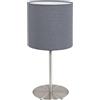 Eglo lampada da tavolo Pasteri, 1 fiamma, lampada da comodino in tessuto | e acciaio, argento, grigio, portalampada E27, con interruttore, altezza 40 cm