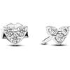 PANDORA Timeless Orecchini a bottone con cuore in argento Sterling con zirconia cubica trasparente, Borchie