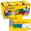 BRICK Flip LEGO Classic Scatola mattoncini creativi media + Base verde, blu, bianco, grigio (10696 + 11023, 11024, 11025, 11026), Set combinato con scatola portaoggetti e piastra di base