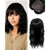 BUYOGET Topper per Capelli Neri Clip in Ciocche di Capelli per Donna Lisci 35,6 cm Clip in Topper con Frangia per Capelli Diradati