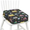 omedecal Rialzo Sedia per Bambini, Seggiolino da Tavolo per Bambini Lavabile Cartoon Cuscino con 2 Regolabile Cinghie & Base Antiscivolo 36 x 32 x 10 cm - Veicoli