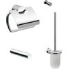 Emco Rondo - Set di 2 WC cromato composto da porta carta con coperchio, porta rotolo di scorta, set spazzola e gancio, cromato