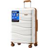 KONO Valigia Media Rigida da 65cm Trolley Medio Leggero Polipropilene Valigie con TSA Lucchetto e 4 Ruote (Bianco Crema)