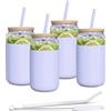 Aquafloow 4x Bicchiere con cannuccia e coperchio 500 ml | Bicchieri con rivestimento in silicone | Set di bicchieri con 2 cannucce e 1 bastoncino per la pulizia | Per tè, frullati, caffè - Viola