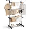 edihome, Stendino Verticale, Stendibiancheria Pieghevole 4 Livelli Con Ali Laterali, 35 Kg Acciaio Inox Con Ruote Salvaspazio Per Interno Ed Esterno (Grigio)
