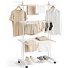edihome, Stendino Verticale, Stendibiancheria Pieghevole 4 Livelli Con Ali Laterali, 35 Kg Acciaio Inox Con Ruote Salvaspazio Per Interno Ed Esterno (Bianco)