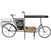 DRW Fioriera a forma di bicicletta in metallo e vassoio in legno nero e naturale, 100 x 187 x 39 cm