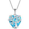 FJ Collana Albero della Vita Argento Sterling 925 Ciondolo Cuore Collana Acquamarina Gioielli Pietre Portafortuna Marzo per Donna