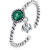 Qings Anello con pietra preziosa verde malachite in argento sterling 925 regolabile corda aperta rotonda pietra scintillante zircone fatto a mano a spirale regalo gioielli per donne ragazze, Argento