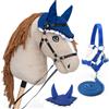 Hobby Horse Land Hobby Horse Beige A3, cavallo bastone completo di rete, mors, redine, cavezza e berretto anti-insetti blu. Testa di cavallo bastone per Hobby Horsing Bambini E Adolescenti