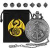 DND DADO Set di Dadi Mini DND, Drago Volante Che Tiene La Spada Custodia per Orologio da Tasca, 7 pezzi in Metallo Poliedrico Set di Dadi D&D, Regali di D&D con Sacchetto Regalo, Accessori per Giochi di Ruolo