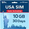 TSIM Scheda SIM USA 30 giorni 10 GB | Rete 5G multi-operatore ad alta copertura | Attivazione automatica | Piano ricaricabile | Hotspot consentito | Solo dati