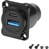 XMSJSIY Accoppiatore di montaggio USB 3.0 tipo C tipo D USB 3.0 A/tipo C 20 V 3 A 60 W femmina verso femmina senza saldatura - Pannello telaio - Base di trasferimento dati Adattatore di estensione