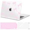 MOSISO Custodia Compatibile con MacBook Air 13 Cover 2025-2022 M4 A3240 M3 A3113 M2 A2681, Nastri Fiocchi Brillanti Plastica Rigida&Copritastiera&Pellicola per MacBook Air 13.6 Pollici Case, Rosa