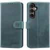 Lensun Cover in Pelle Vera per Samsung Galaxy A55- Blu Retrò | Cover in Vera Pelle [RFID Blocking] Libro con Portafoglio Chiusura Magnetico Protezione Antiurto Custodie Cuoio