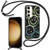 Xylota Cover Cordino per Samsung Galaxy S23 5G 6,1, Aesthetic Disegni Smile Face Custodia con Corda Collana Tracolla Laccio, Silicone Morbido TPU Bumper Antiurto Protettiva Case per Samsung S23, Nero