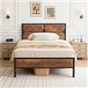 VECELO Struttura letto 90 x 200 cm, letto in metallo con testa in legno spessa e rete a doghe, letto matrimoniale con spazio sotto il letto, perfetto per camera da letto, marrone vintage