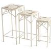 DRW Set di 3 piedistalli in metallo e pietra in bianco, marrone e crema, 70 x 28 x 28 cm
