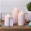 Lights4fun Set di 3 Candele TruGlow® LED a Pilastro in Cera Rosa Senza Fiamma con Timer e Telecomando
