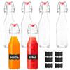 YOMKILU Set da 6 Bottiglie Vetro 500ml, Bottiglie Costolata con Tappo Ermetico e 6 Etichette, Riutilizzabili Bottiglie Vuote per Birra, Olio, Succhi, Soda