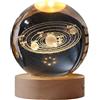 Zalati Sistema solare a sfera di cristallo 3D con pianeti su supporto rotondo in legno per luce notturna, ornamento decorativo per la casa - 6 cm