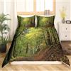 Homemissing Foresta Set Copripiumino 260x220cm Autunno Foresta Copripiumone Morbido Albero Mist Pattern Copripiumini Microfibra Morbida Decorazione Foresta Scena Bedding Verde