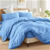 SSW HOMES Set copripiumino king size (azzurro), 3 pezzi, in microfibra spazzolata, tinta unita, con chiusura a bottone, include 1 copripiumino e 2 federe