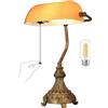 Newrays Lampada da scrivania vintage in vetro ambra per ufficio domestico, biblioteca con interruttore a catena e presa di corrente, lampadina LED inclusa