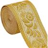GORGECRAFT Nastro Jacquard Bifacciale Da 4.6 m, 3.9cm In Pizzo Ricamato Vintage Boho, Tessuto Etnico con Bordo Piatto per Cucire, Tende, Confezioni Regalo, Abbellimenti, Applicazioni, Artigianato, Oro