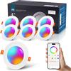 VARICART Faretti Led da Incasso per Cartongesso Alexa, Confezione da 6, 10W Smart Bluetooth Faretti da Incasso, Intelligente Colorati Faretti LED da RGBWW 2700K a 6000K, Dimmerabili App Controllo