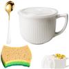 YUNXCNA Tazze da Zuppa con Manico, 900ML Tazza per Microonde con Coperchio, Tazza da Caffè Grande, Grande Ciotola per Cereali con Manico, per Microonde, Lavastoviglie, Noodle Istantanei, Cereali(Bianca)